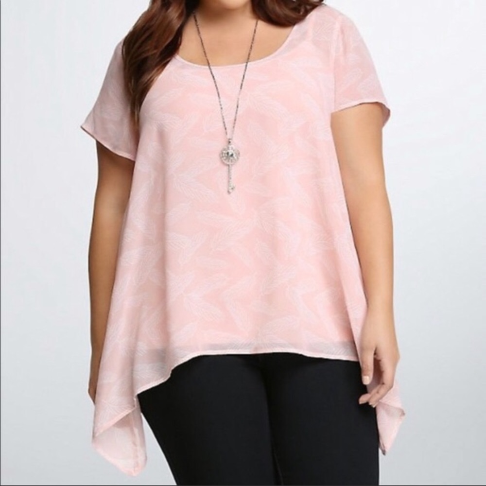 Torrid Sheer Pink White Feather Top Plus Size 3